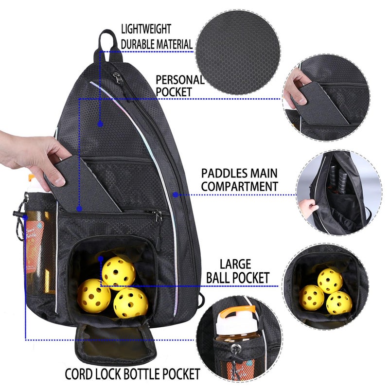 LLYWCM Pickleball Bag - Pickleball Backpack for Women & Men - Travel Paddle Case, Sling Bag (Black) - Image 2